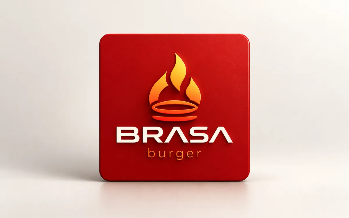 Logo da hamburgueria Brasa Burger com fundo vermelho, pronta para post no Instagram e no WhatsApp
